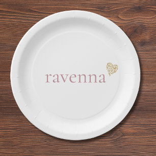 Dusty Rose Personalised Name Gold Leopard Heart Paper Plate