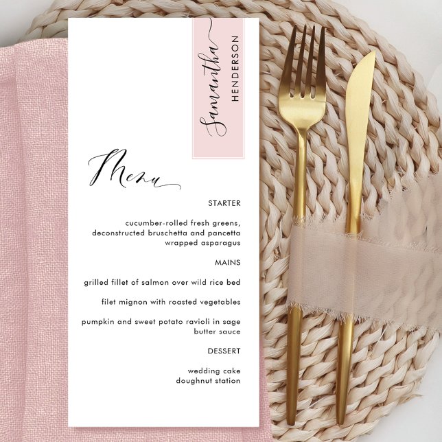 Dusty Rose Personalised with Guest Name Elegant Menu (Creator Uploaded)