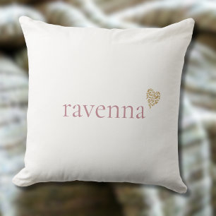 Dusty Rose Personalized Name Gold Leopard Heart Cushion