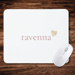 Dusty Rose Personalized Name Gold Leopard Heart Mouse Pad<br><div class="desc">This stylish mousepad features a clean white background with a personalized name written in a simple dusty rose font. At the end of the name there is a small gold leopard print heart that adds a trendy animal print accent. The soft dusty rose color combined with the bold leopard pattern...</div>