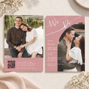 Dusty Rose Photo QR Code Wedding Invitation
