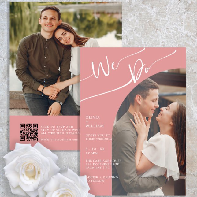 Dusty Rose Photo Wedding Invitation QR Code (Creator Uploaded)