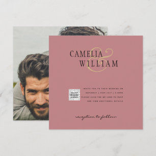 Dusty ROSE Photo Wedding Invite QR Code Save Date