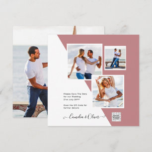 Dusty ROSE Photo Wedding Invite QR Code Save Date