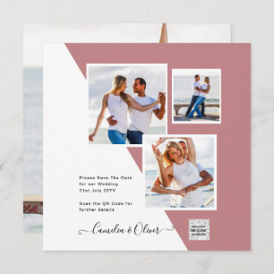 Dusty ROSE Photo Wedding Invite QR Code Save Date