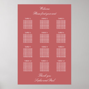Dusty Rose Pink 12 Table Seating Chart Poster