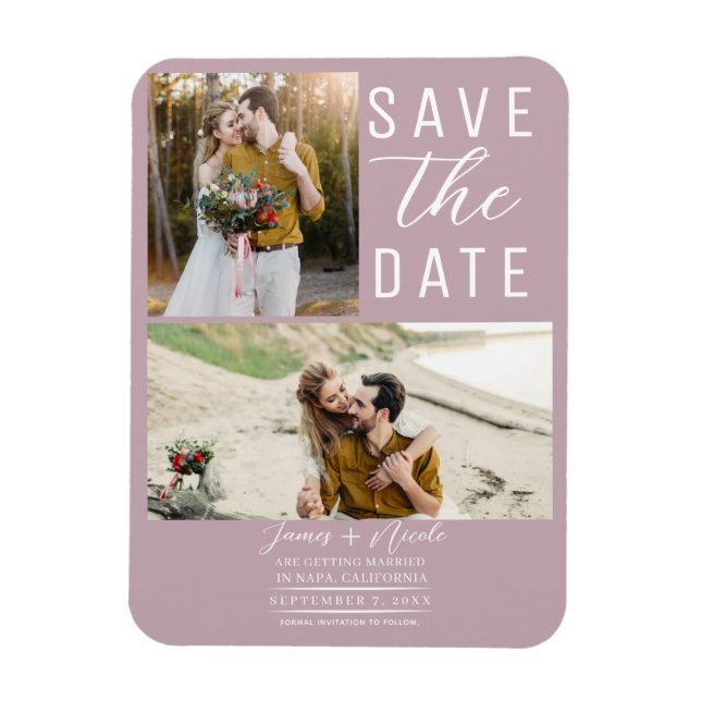 Dusty Rose Pink 2 Photos Save the Date Wedding Magnet (Vertical)