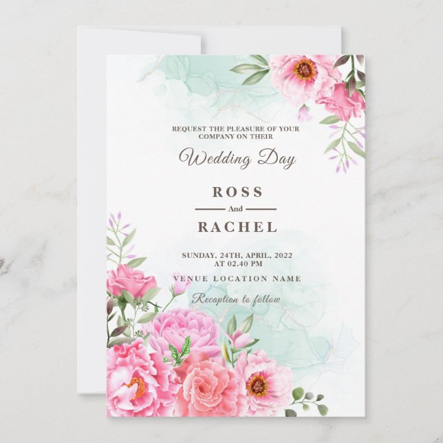 Dusty Rose Pink and Gold Floral Greenery Wedding I Invitation (Front)
