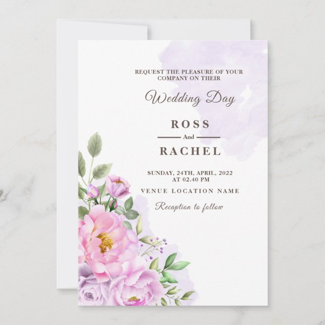 Dusty Rose Pink and Gold Floral Greenery Wedding I Invitation (Front)