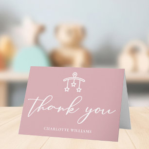 Dusty Rose Pink Baby Shower Personalised Thank You Card