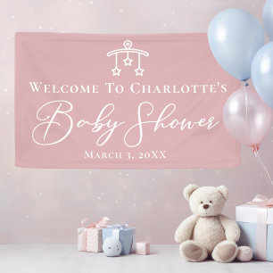 Dusty Rose Pink Baby Shower Personalized Party Banner