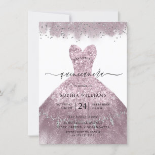 Dusty Rose Pink Blush Dress Quinceanera Party Invitation