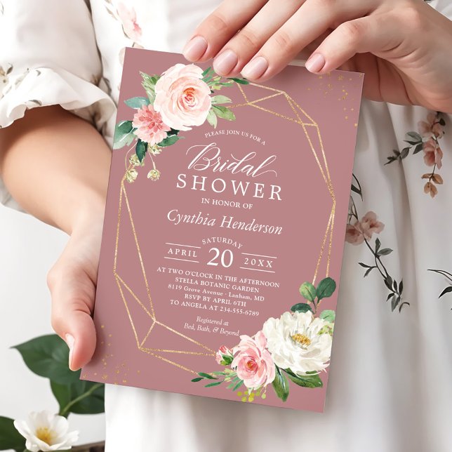 Dusty Rose Pink Blush Floral Chic Bridal Shower Invitation (Creator Uploaded)