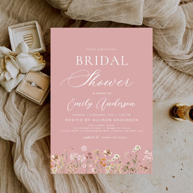 Dusty Rose Pink Boho Wildflower Bridal Shower  Invitation (Creator Uploaded)