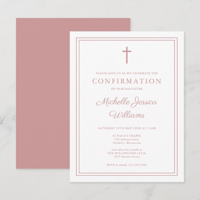 Dusty Rose Pink Border Confirmation Invitation Postcard (Front/Back)