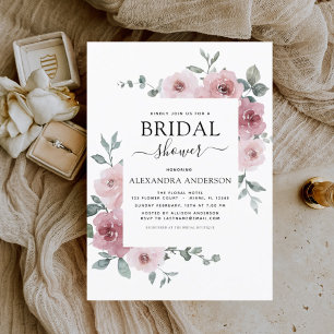 Dusty Rose Pink Bridal Shower Floral Greenery Invitation