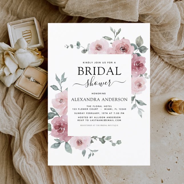 Dusty Rose Pink Bridal Shower Floral Greenery Invitation (Creator Uploaded)