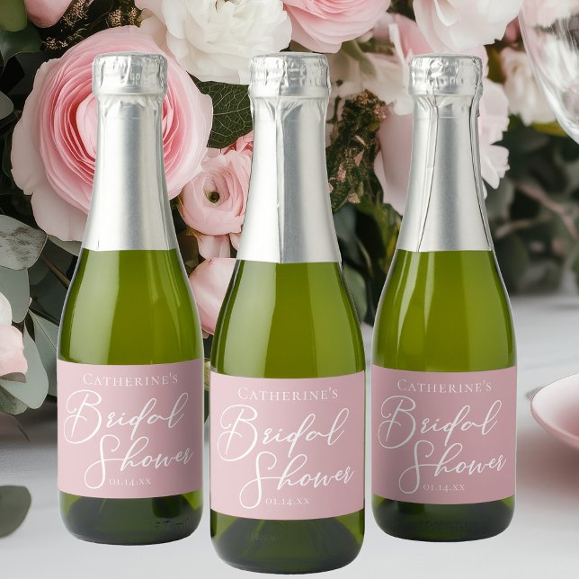 Dusty Rose Pink Bridal Shower Personalised Mini Sparkling Wine Label (Creator Uploaded)