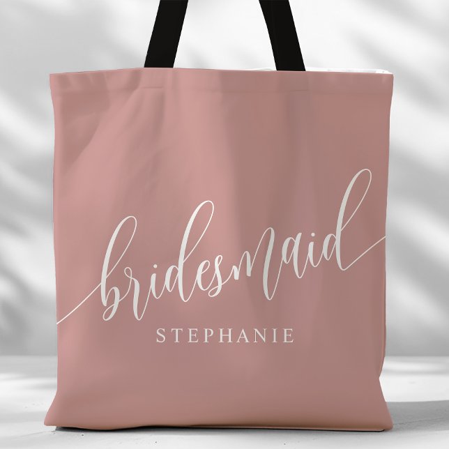 Dusty Rose Pink Bridesmaid Modern Script Tote Bag (Creator Uploaded)