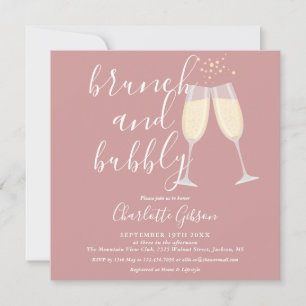 Dusty Rose Pink Brunch And Bubbly Bridal Shower Invitation