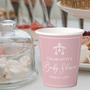 Dusty Rose Pink Chic Personalised Baby Shower Paper Cups