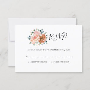 Dusty Rose Pink Coral Peach Botanical Wedding RSVP Card