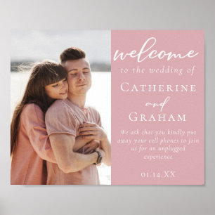 Dusty Rose Pink Couple Photo Wedding Welcome Poster