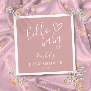Dusty Rose Pink Cute Heart Girl Hello Baby Shower Napkin