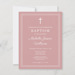 Dusty Rose Pink Elegant Border Baptism Invitation Postcard