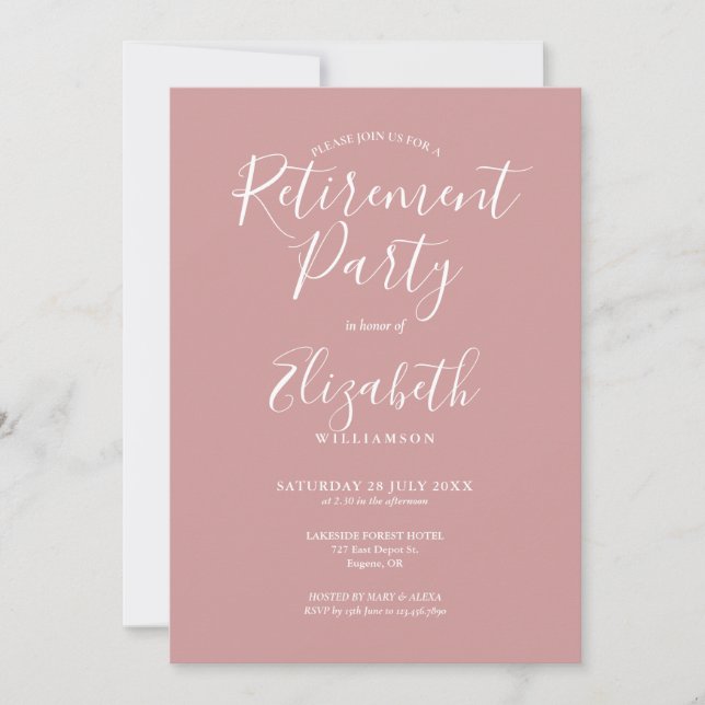 Dusty Rose Pink Elegant Script Retirement Party Invitation (Front)