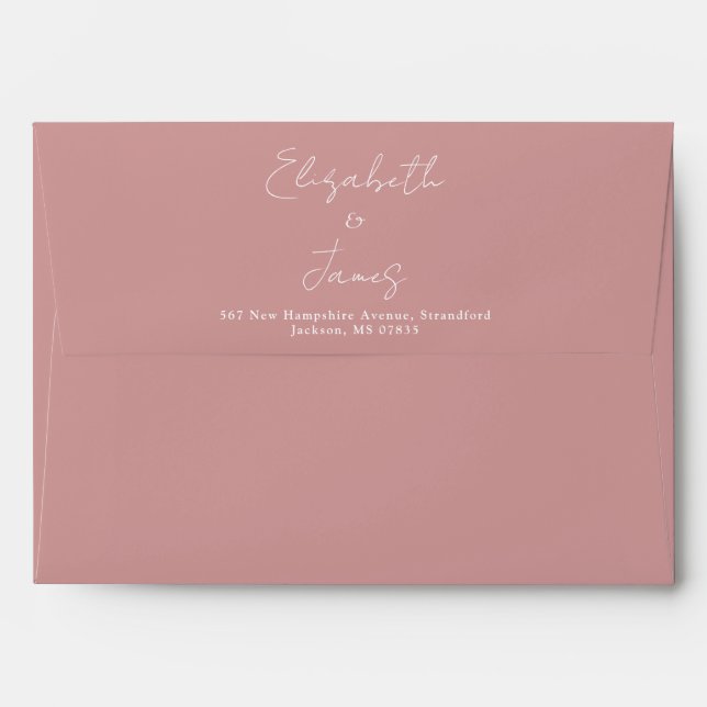 Dusty Rose Pink Elegant Script Return Address Envelope (Back (Top Flap))