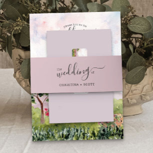 Dusty Rose Pink Elegant script Wedding Invitation Belly Band