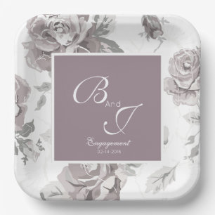 Dusty rose pink engagement paper plate