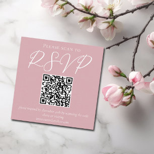 Dusty Rose Pink Feminine QR Code Wedding RSVP Enclosure Card