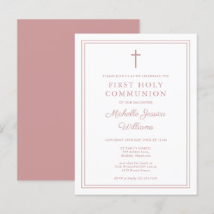 Dusty Rose Pink First Holy Communion Invitation Postcard