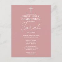 Dusty Rose Pink First Holy Communion Invitation