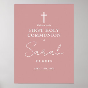 Dusty Rose Pink First Holy Communion Welcome Sign
