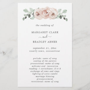 Dusty Rose Pink Floral Budget Wedding Program Flyer