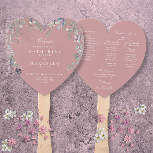 Dusty Rose Pink Floral Cascade Wedding Program Hand Fan