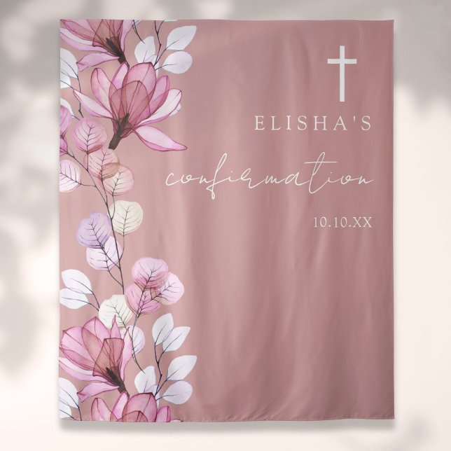 Dusty Rose Pink Floral Confirmation Photo Backdrop Tapestry (Dusty Rose Pink Floral Confirmation Photo Backdrop)