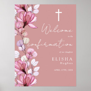 Dusty Rose Pink Floral Confirmation Welcome Sign