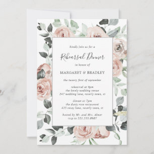 Dusty Rose Pink Floral Elegant Rehearsal Dinner Invitation