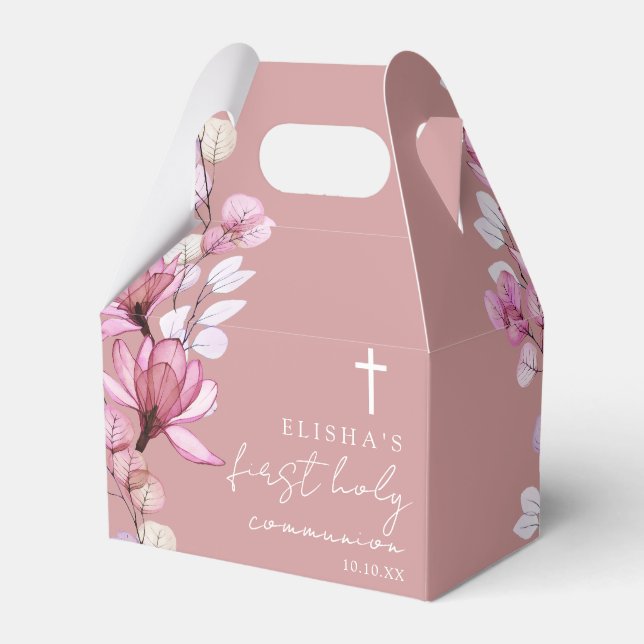 Dusty Rose Pink Floral First Holy Communion Favour Box (Front Side)