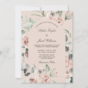 Dusty Rose Pink Floral Greenery Eucalyptus Wedding Invitation