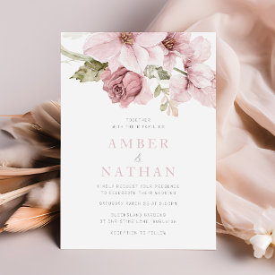 Dusty Rose Pink Floral Watercolor Wedding Invitation
