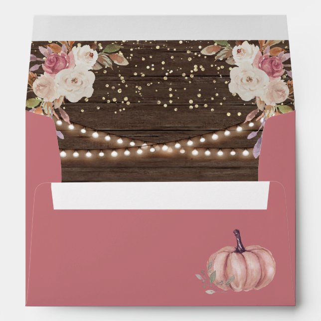 Dusty Rose Pink Floral Wood Pumpkin Wedding Envelope (Back (Bottom))