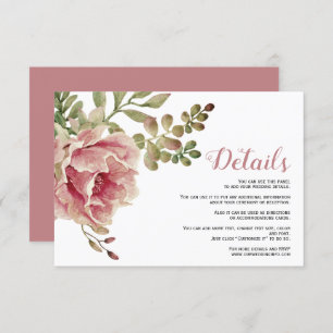 Dusty rose pink flowers floral wedding details enclosure card
