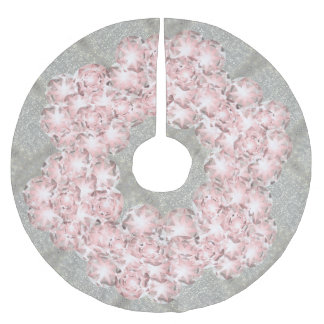 Dusty Rose Pink Gems on Grey with Gold Sparkle Brushed Polyester Tree Skirt