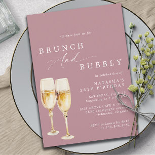 Dusty Rose Pink   Girly Champagne Birthday Brunch  Invitation