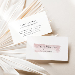 Dusty Rose Pink & Grey Watercolor Signature Script Business Card